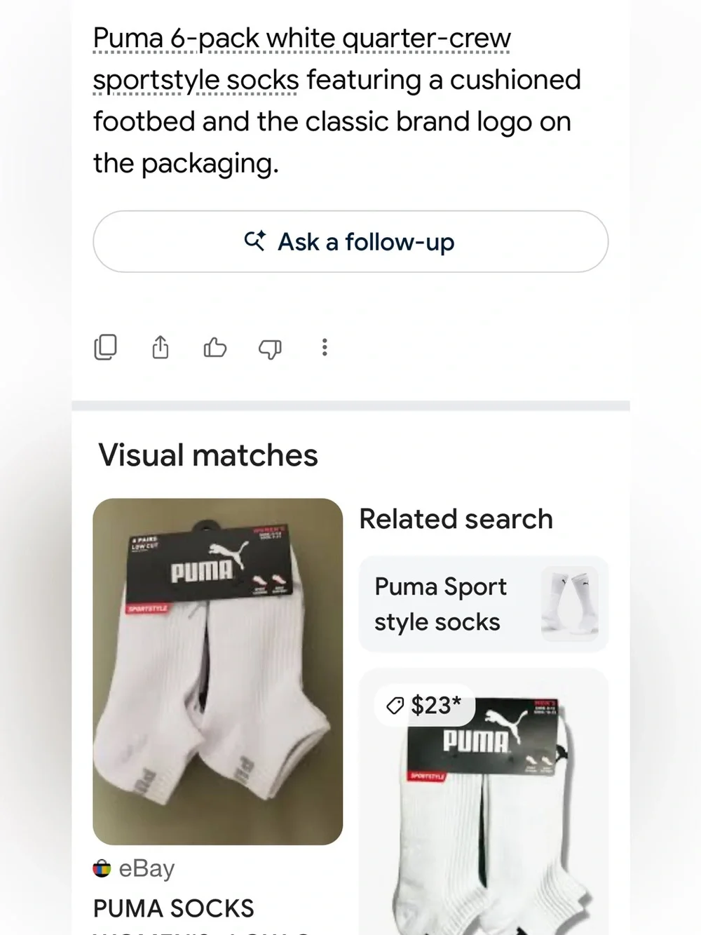 #3055**Puma Women's White Quarter Crew Athletic Socks - 6 Pack